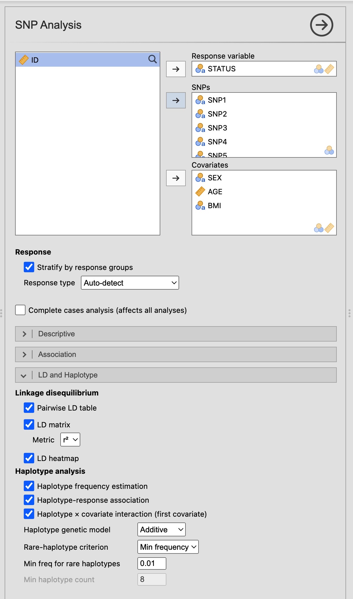Figure 12 – LD and Haplotype tab options