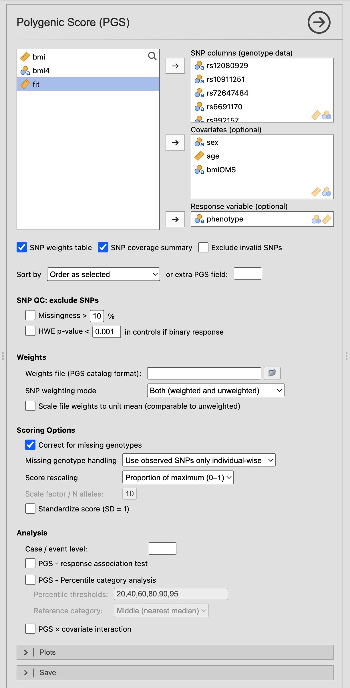 Figure 18 – PGS module options panel